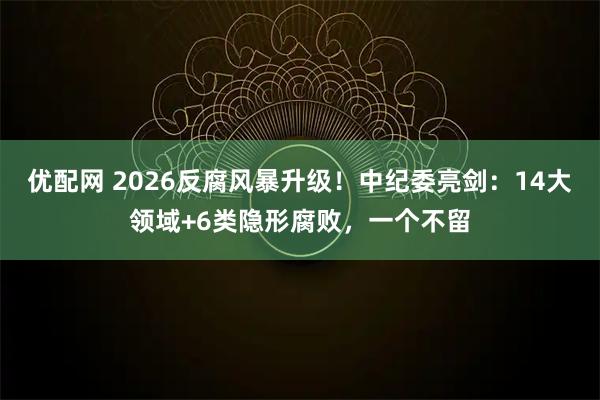 优配网 2026反腐风暴升级！中纪委亮剑：14大领域+6类隐形腐败，一个不留